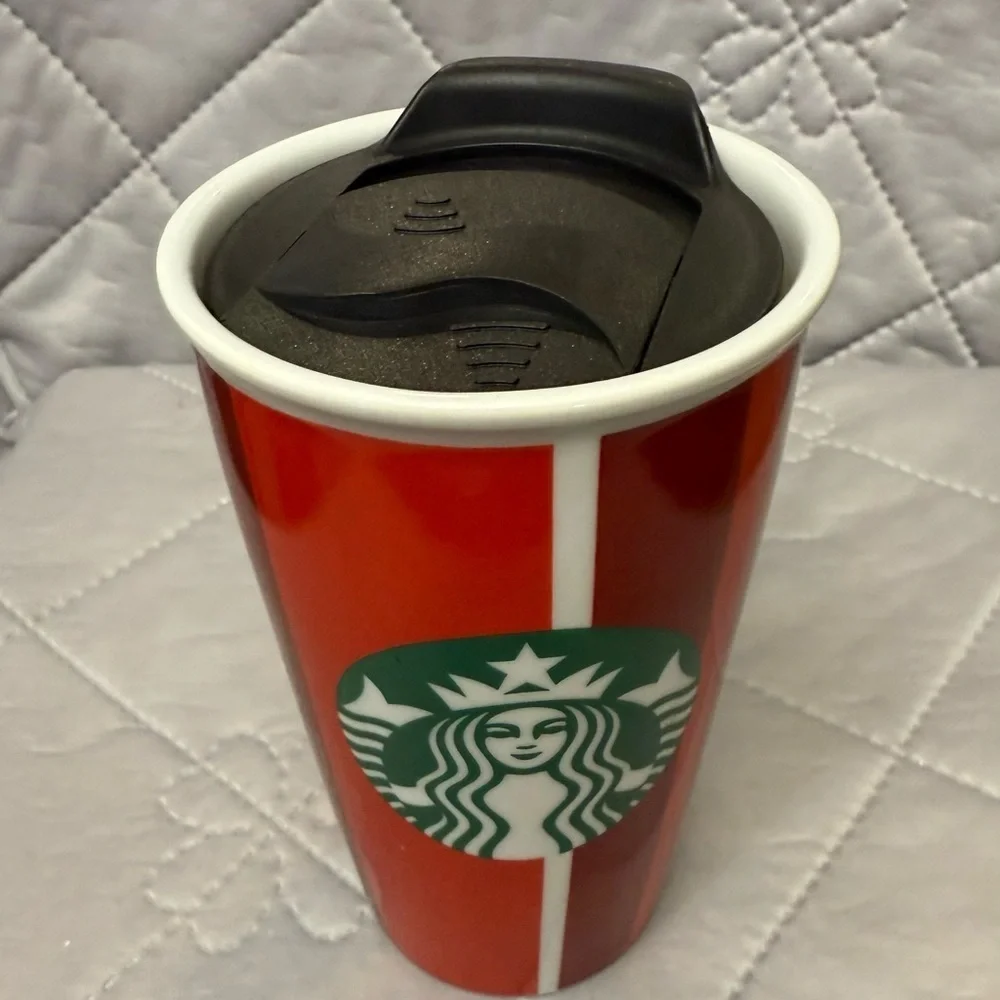 New Starbucks 2018 Holiday Stripe Red Cup Double Wall Travel Tumbler 12 Oz.